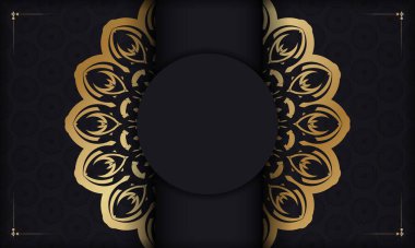 Siyah baner, lüks altın desenli ve logonuz için bir yer.