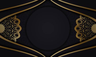 Lüks altın desenli ve logonun altında bir yeri olan siyah baner.