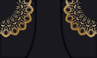 Lüks altın desenli siyah baner ve logo veya metin için boşluk