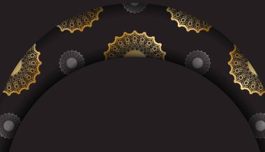 Lüks altın desenli siyah baner ve logo veya metin için boşluk