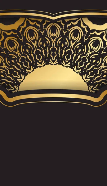 Baner Nero Con Lussuoso Motivo Oro Posto Tuo Logo — Vettoriale Stock