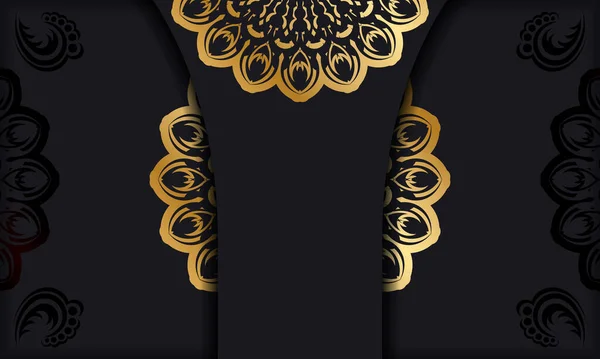 豪華な金のパターンとあなたのテキストのための場所と黒のバナー — ストックベクタ