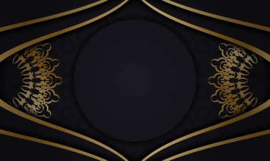 Altın rengi süslemeli siyah pankart şablonu