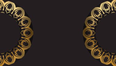 Altın Hint desenli siyah renkli pankart şablonu