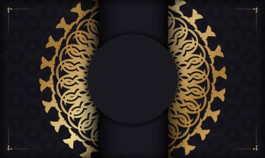 Altın mandala desenli siyah renkli pankart şablonu