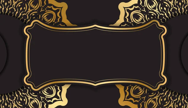 Czarny Sztandar Luksusowym Złotym Wzorem Miejscem Logo Lub Tekst — Wektor stockowy