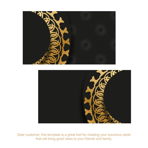 Black Business Card Golden Abstract Ornament — Stock Vector