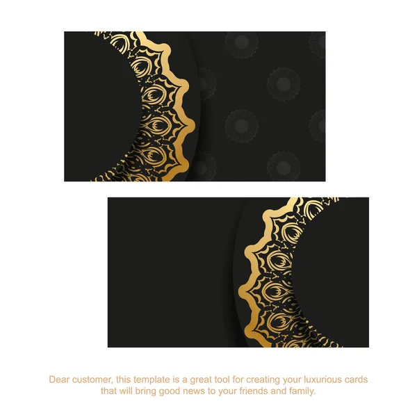 Black Business Card Golden Greek Pattern — Stock Vector