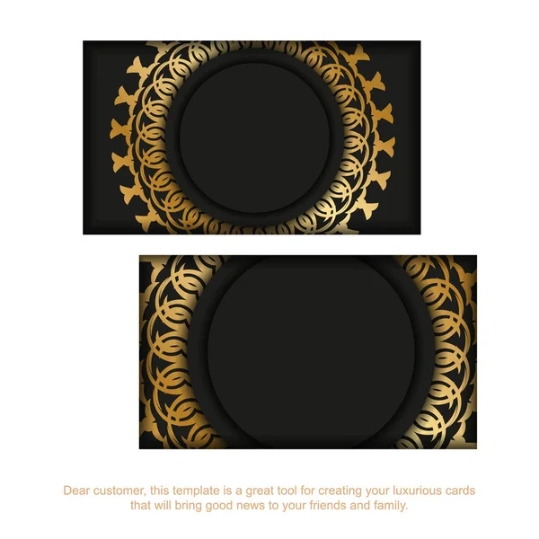 Black Business Card Golden Mandala Ornament — Stock Vector