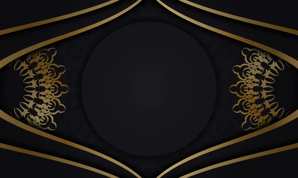Černá Barva Banner Šablona Zlatou Vinobraní Ornament — Stockový vektor