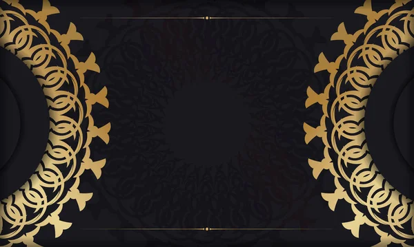 Černá Barva Banner Šablona Zlatým Abstraktním Vzorem — Stockový vektor