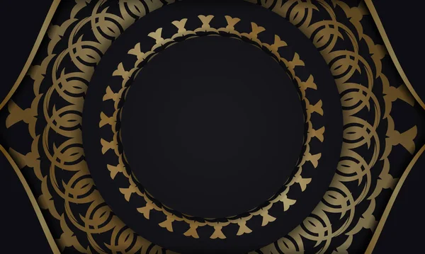 Černá Barva Banner Šablona Zlatým Řeckým Vzorem — Stockový vektor