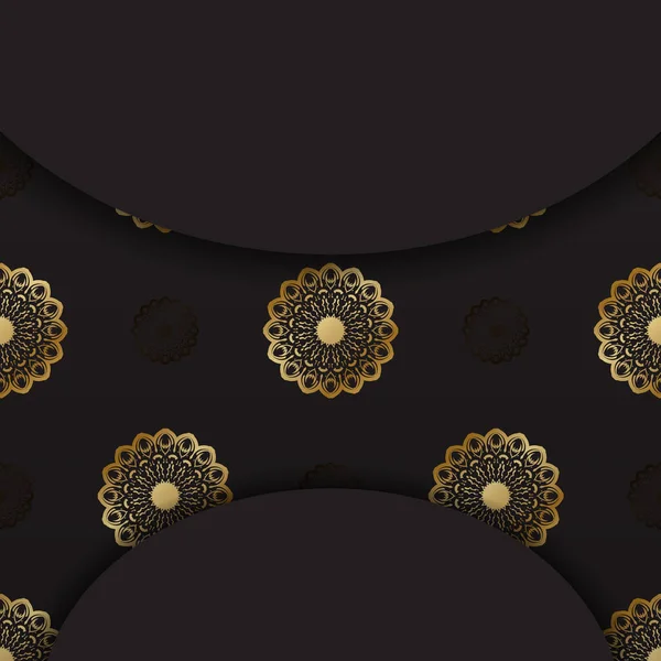 Czarny Sztandar Kolor Szablon Złotym Indyjskim Ornament — Wektor stockowy
