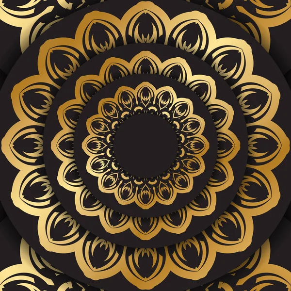 Шаблон Банера Чорного Кольору Золотим Індійським Орнаментом — стоковий вектор