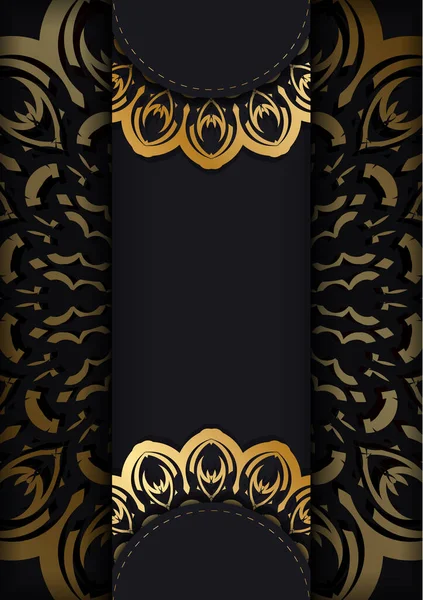 Černá Barva Banner Šablona Zlatou Indiánskou Ozdobou Pro Váš Design — Stockový vektor