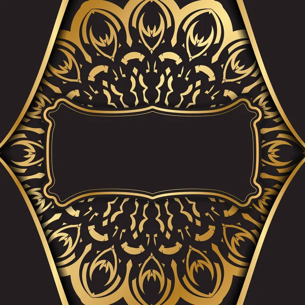 Fekete Színű Banner Sablon Arany Indiai Minta — Stock Vector