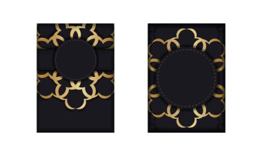 Altın mandala süslemeli siyah renkli broşür