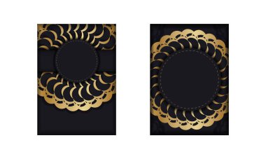 Altın desenli siyah renkli selamlama broşürü