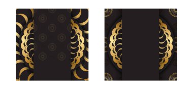 Altın mandala desenli siyah tebrik kartı.