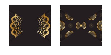 Altın rengi süslemeli siyah el ilanı şablonu