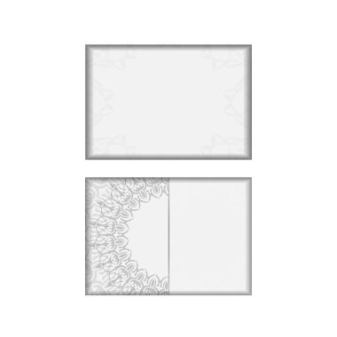 Metnin ve eski süslemelerin için davetiye kartı şablonu. Vektör tasarımı kartpostal Mandala süsü ile beyaz renkler.