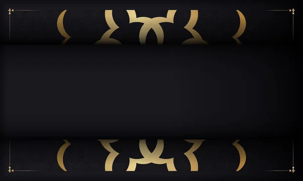 Bannière Couleur Noire Avec Motif Vintage Doré — Image vectorielle