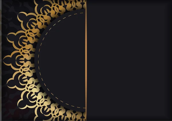 Černá Barevná Brožura Šablony Zlatou Vinobraní Ornament — Stockový vektor