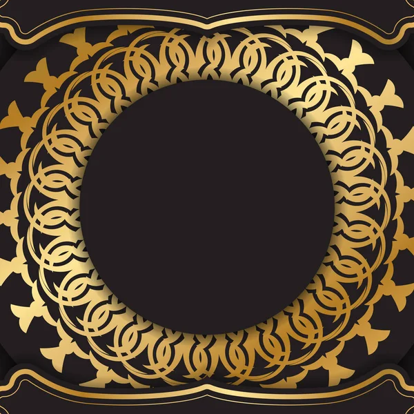 Schwarze Flyer Vorlage Mit Goldenem Indischen Ornament — Stockvektor