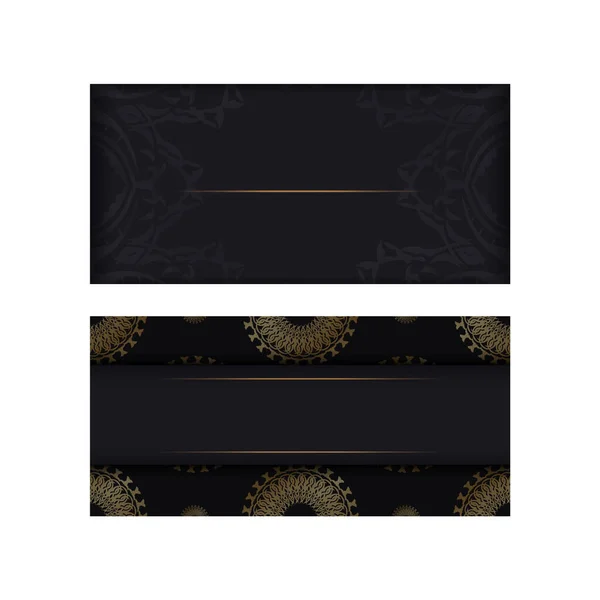 Modelo Cartão Saudação Cor Preta Com Ornamento Mandala Ouro — Vetor de Stock