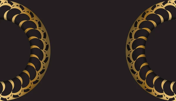 Biglietto Auguri Nero Con Ornamento Oro Mandala — Vettoriale Stock