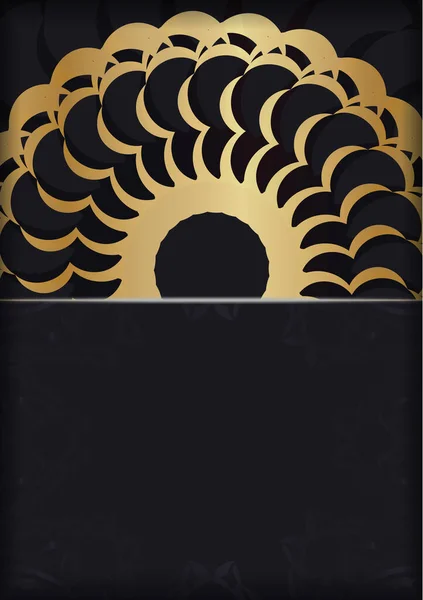 Brochure Vœux Noir Avec Ornement Mandala Doré — Image vectorielle