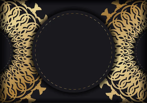 Modèle Brochure Salutation Couleur Noire Avec Ornement Luxe Doré — Image vectorielle