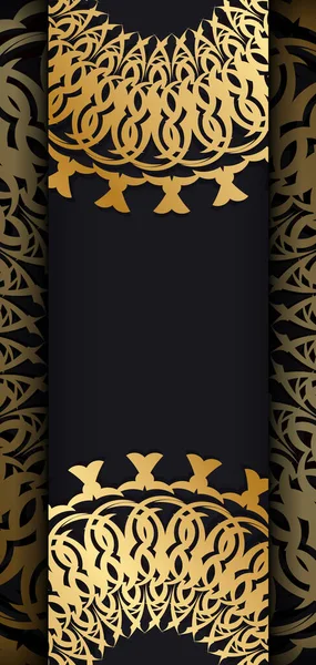 Modelo Cartão Saudação Cor Preta Com Ornamento Grego Dourado — Vetor de Stock