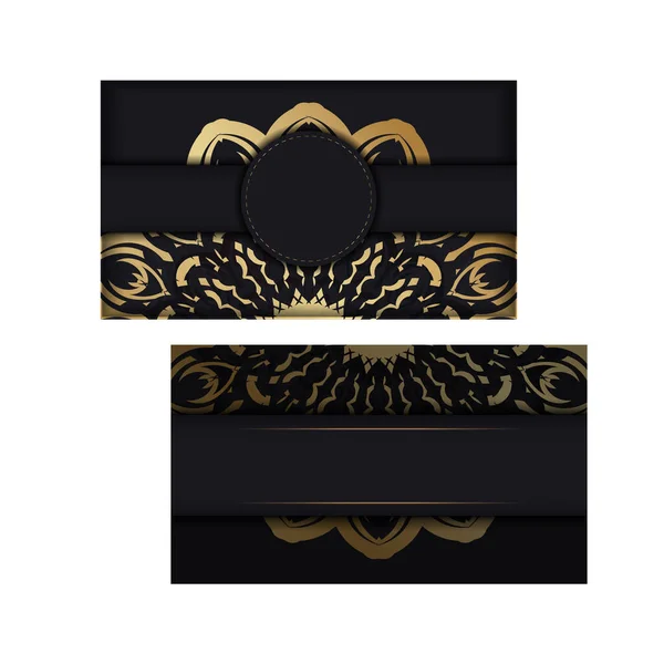 Grußflyer Vorlage Schwarzer Farbe Mit Goldenem Mandala Ornament — Stockvektor