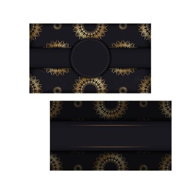 Kart şablonu siyah renkli ve altın renkli Hint süsüyle