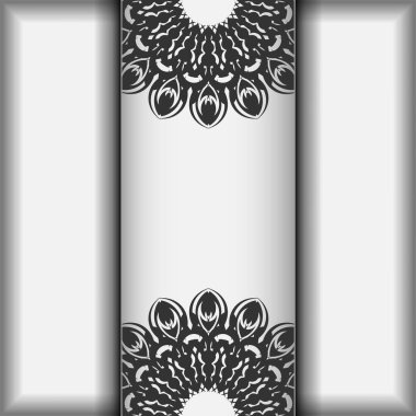 Siyah şablonlarınız ve mesajlarınız için davetiye hazırlıyorum. Yazdırma tasarımı kartpostalları için vektör şablonu Mandalas ile beyaz renkler.