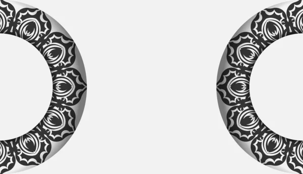 Diseño Postal Blanco Con Patrones Mandala Negro Tarjeta Invitación Vectorial — Vector de stock