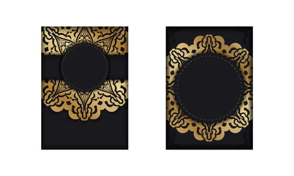 Pocztówka Ciemnym Kolorze Złotym Vintage Ornament — Wektor stockowy