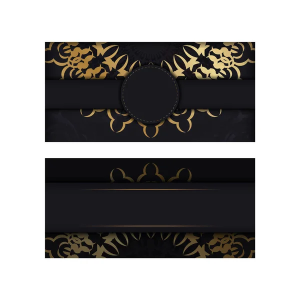 Postkartenschablone Schwarzer Farbe Mit Goldenem Griechischen Ornament — Stockvektor