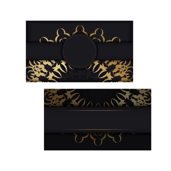 Postkartenschablone Schwarzer Farbe Mit Goldenem Griechischen Ornament — Stockvektor