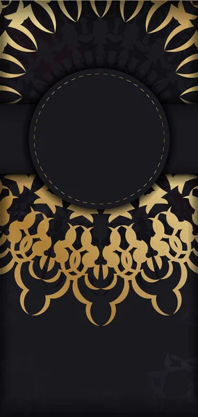 Briefkaart Sjabloon Zwarte Kleur Met Gouden Indiase Patroon — Stockvector