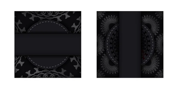 Postkartenvorlage Schwarzer Farbe Mit Mandala Ornament — Stockvektor