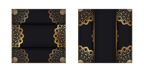 Набор Шаблонов Поздравительная Брошюра Черном Золотым Абстрактным Орнаментом — стоковый вектор