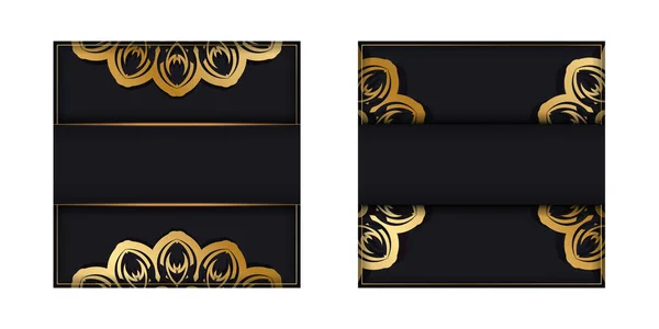 Set Modello Saluto Brochure Nero Con Motivo Greco Oro — Vettoriale Stock