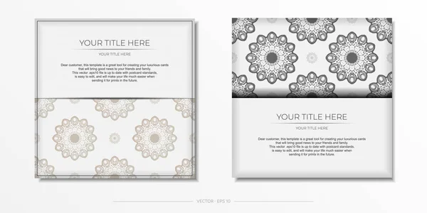 Design Cartão Postal Branco Pronto Para Impressão Elegante Com Ornamentos — Vetor de Stock