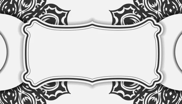 Шаблон Друку Дизайнерської Листівки Білого Кольору Чорним Мандалиним Орнаментом Вектор — стоковий вектор