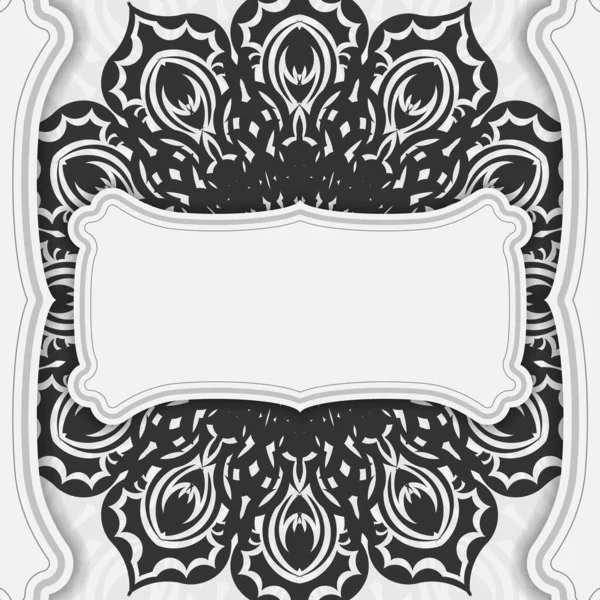 Vector White Color Postcard Design Black Mandala Ornament Invitation Card — Stock Vector