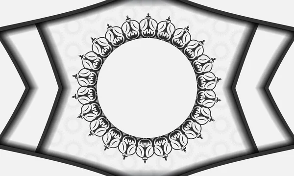 マンダラの装飾品とあなたのロゴのための場所とホワイトバナーテンプレート ヴィンテージ柄のデザイン背景 — ストックベクタ