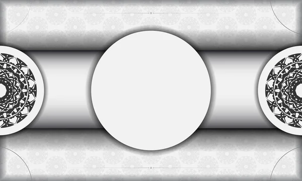 Siyah Mandala Süslemeli Beyaz Pankart Metin Logo Için Yer Yunan — Stok Vektör