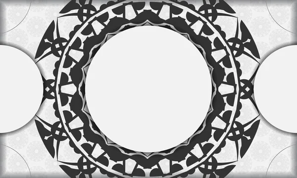 Λευκό Vector Banner Μαύρα Mandala Στολίδια Και Τοποθετήστε Λογότυπο Και — Διανυσματικό Αρχείο